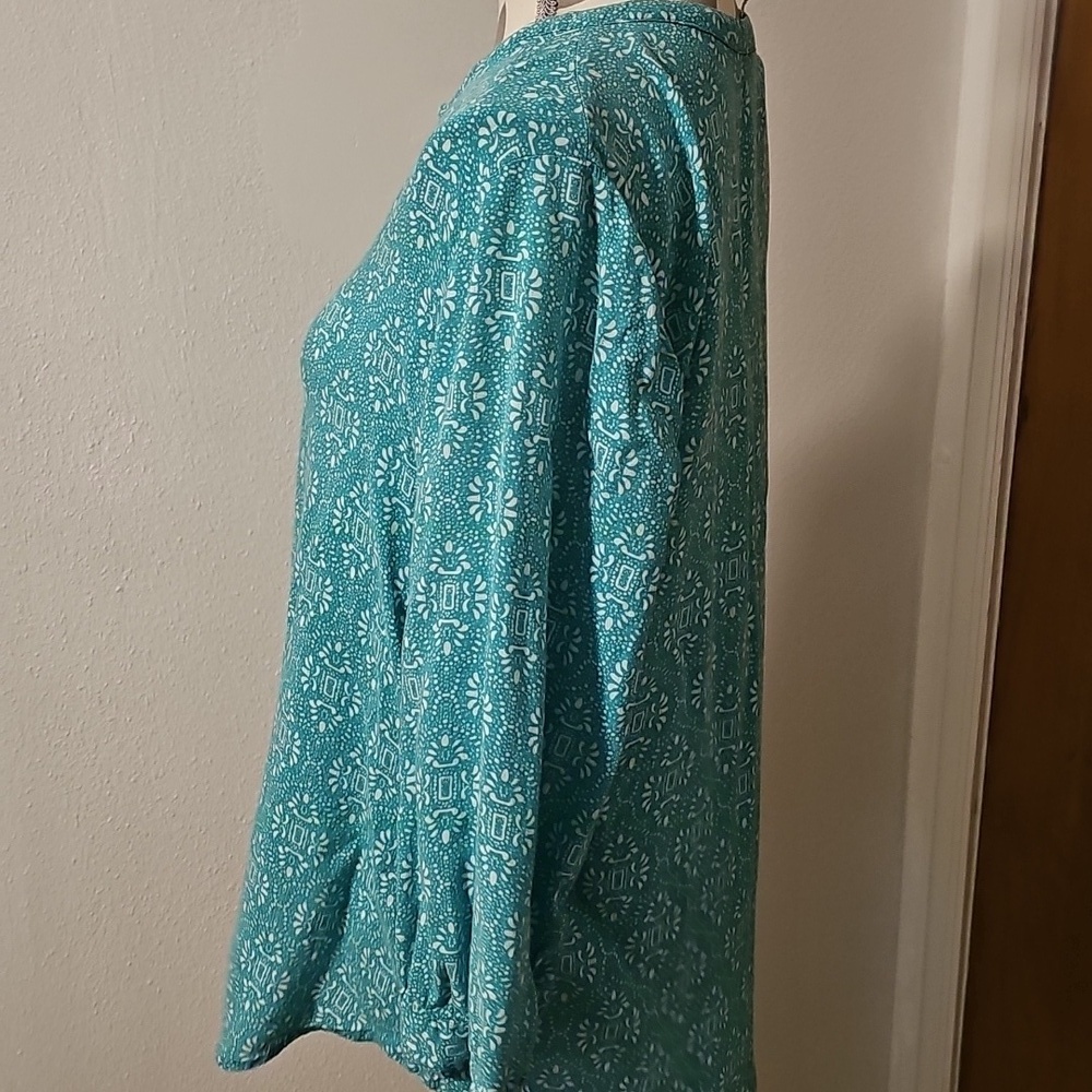 Grand & Greene Turquoise Patterned Casual Shirt Size Large - Picture 3 of 5